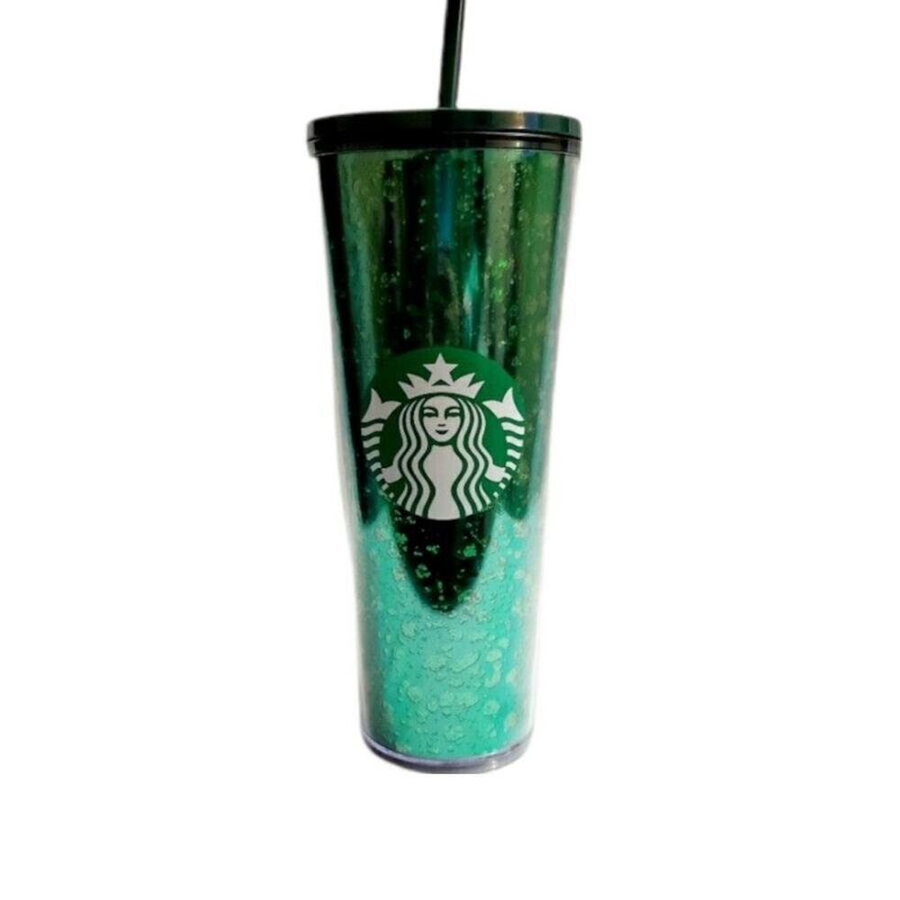 Starbucks Green Glitter Christmas Holiday 24oz Venti Tumbler‎ with Straw New